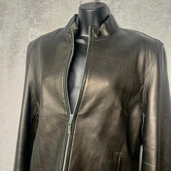Vintage Wilsons Leather Black Zip-Up Jacket | Genuine Leather Moto Style - Picture 3 of 8